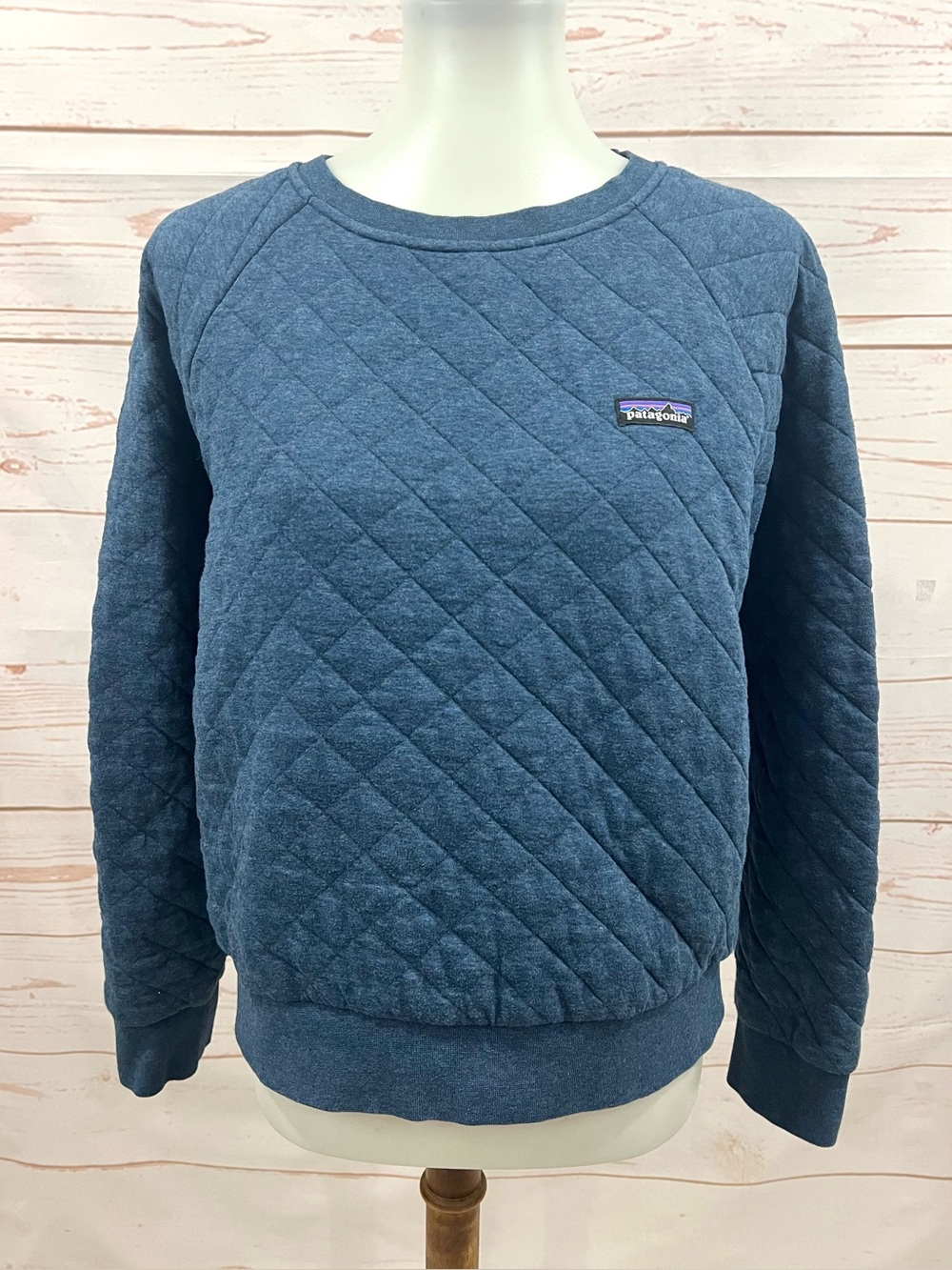 Patagonia Blue Quilted Organic Cotton Crewneck Sweatshirt Pullover